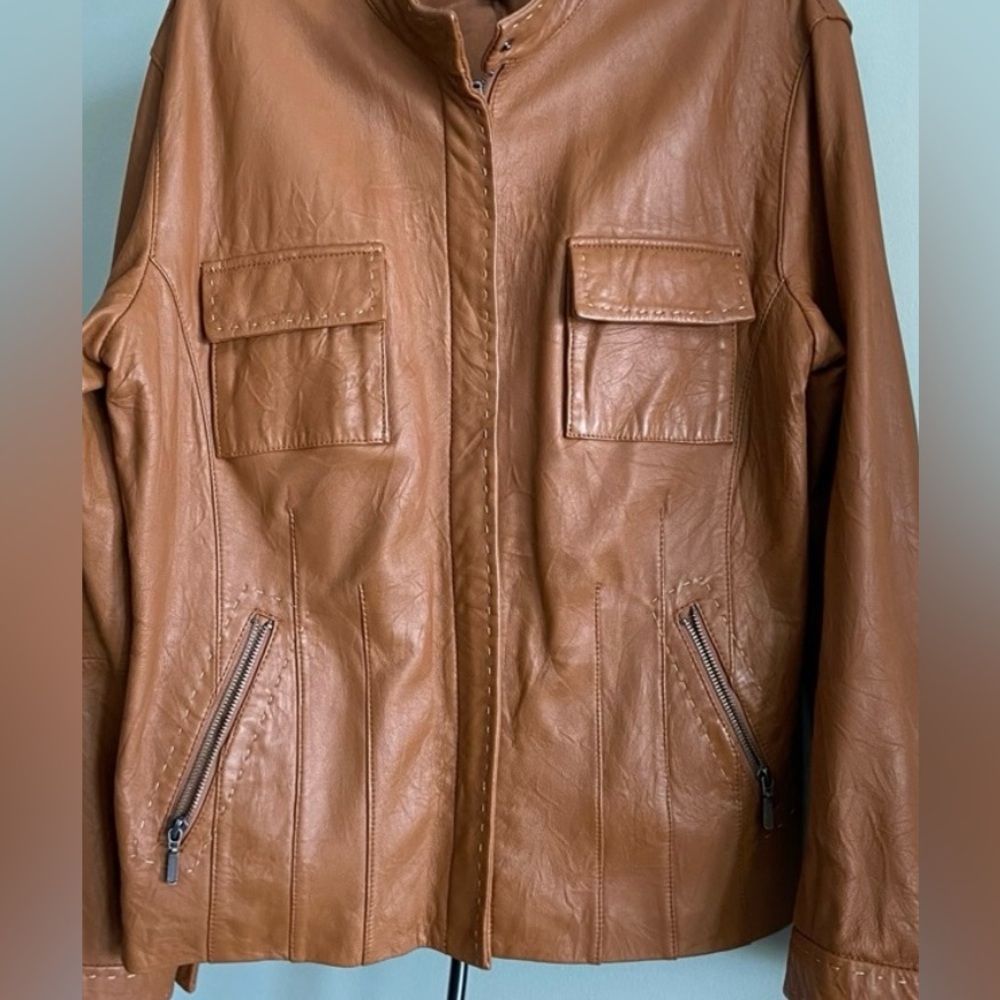 Chico's leather jacket ,cognac colored